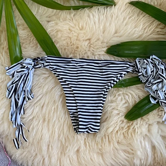 Mikoh Swim Mikoh Tie Side Black White Stripe Stringy Bottoms